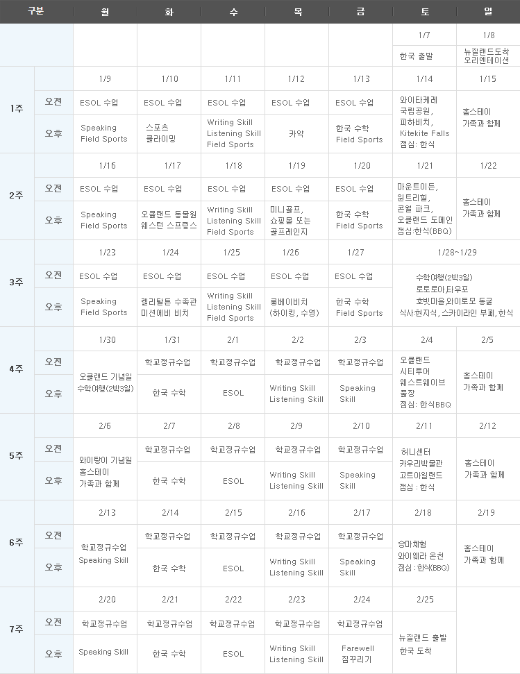 뉴질랜드 겨울 캠프