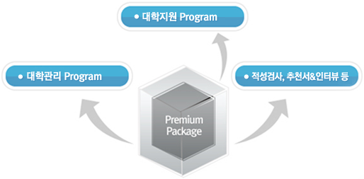 Premium Package : 대학관리 Program, 대학지원 Program, 적성검사, 추천서&인터뷰 등